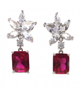 Natural ruby inlaid flower square gem Earrings